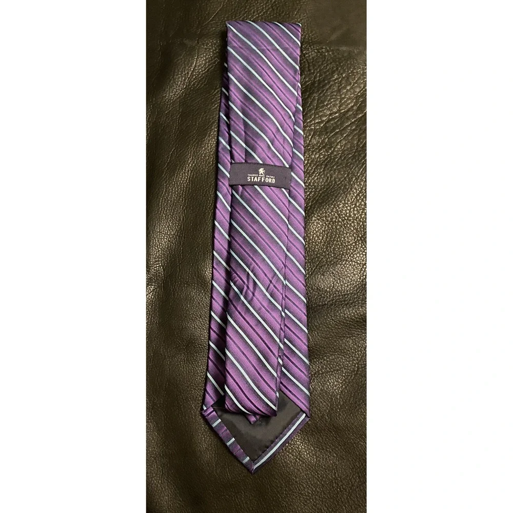 Stafford Men's Necktie Silk Black/Purple/Mint Classic Stripes Work /Special Even